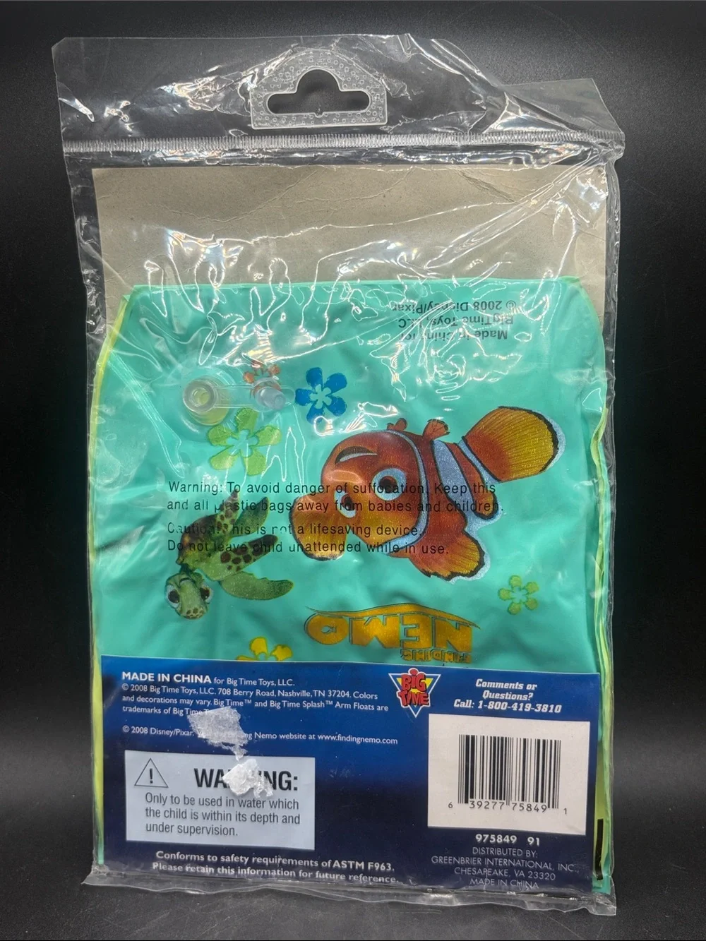 2008 Pixar Finding Nemo Arm Floats Floaties Original Package Y2K Pool Accessory